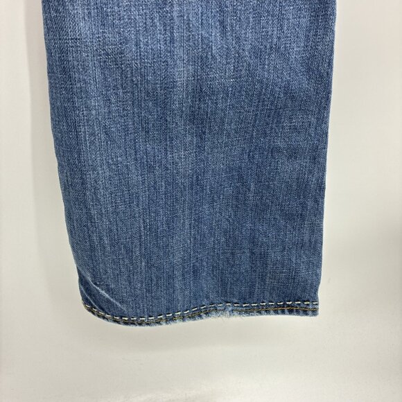 Old Navy Womens 6 Y2K Bootcut Jeans Blue Distressed Denim Painted Pocket - Picture 6 of 11